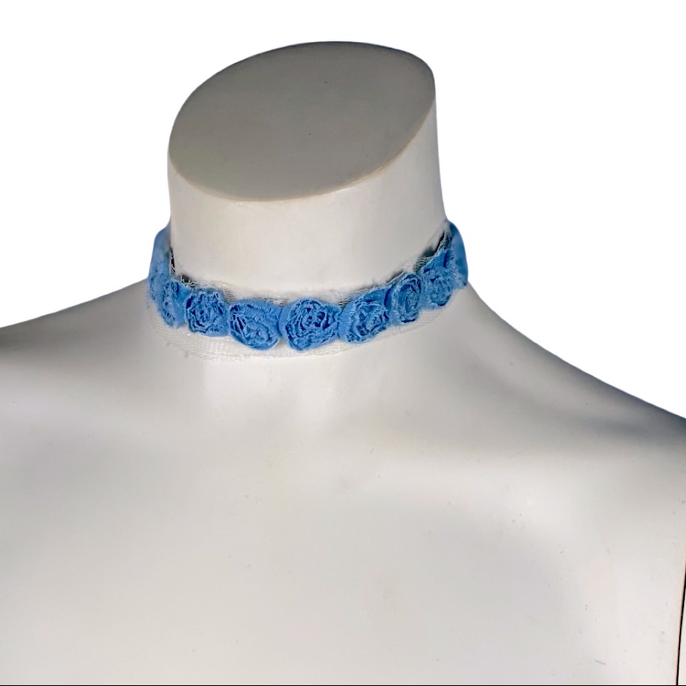 Blue denim rose lace ended handcrafted choker